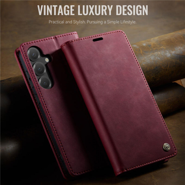 Чехол-книжка CaseMe RFID из нубука для Samsung Galaxy S25 Бордовый