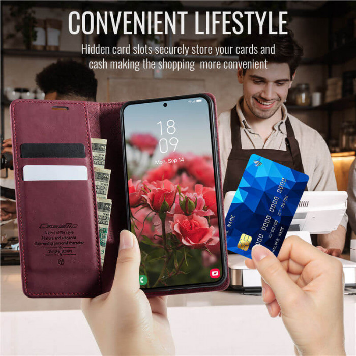 Чехол-книжка CaseMe RFID из нубука для Samsung Galaxy S25 Бордовый