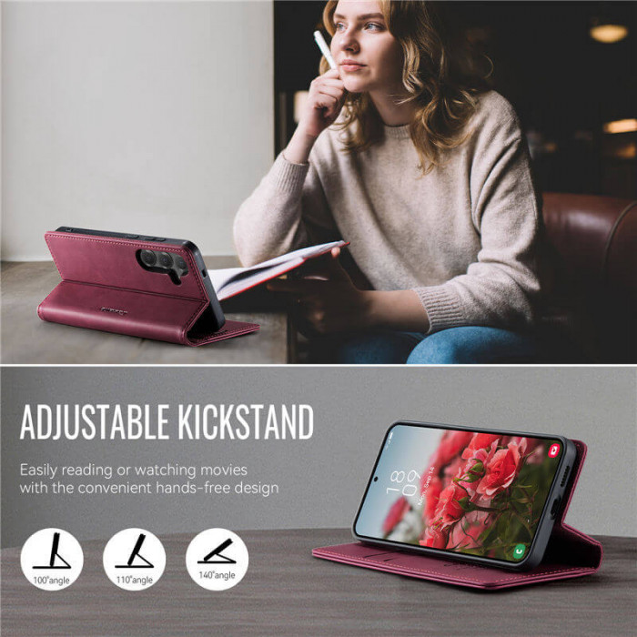 Чехол-книжка CaseMe RFID из нубука для Samsung Galaxy S25 Бордовый