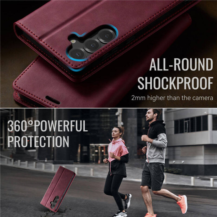 Чехол-книжка CaseMe RFID из нубука для Samsung Galaxy S25 Бордовый