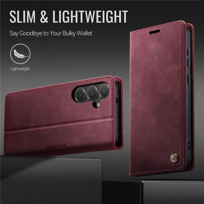 Чехол-книжка CaseMe RFID из нубука для Samsung Galaxy S25 Бордовый