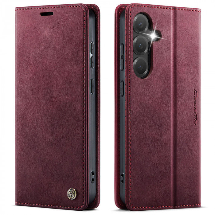 Чехол-книжка CaseMe RFID из нубука для Samsung Galaxy S25 Бордовый