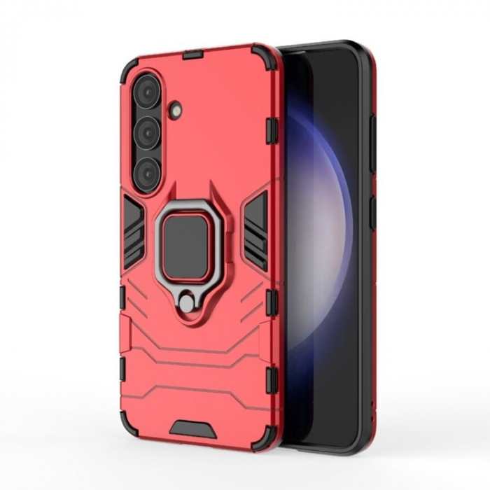 Защитный бампер IronMan для Samsung Galaxy S25 с кольцом-держателем Красный