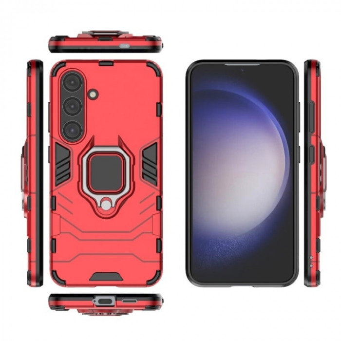 Защитный бампер IronMan для Samsung Galaxy S25 с кольцом-держателем Красный