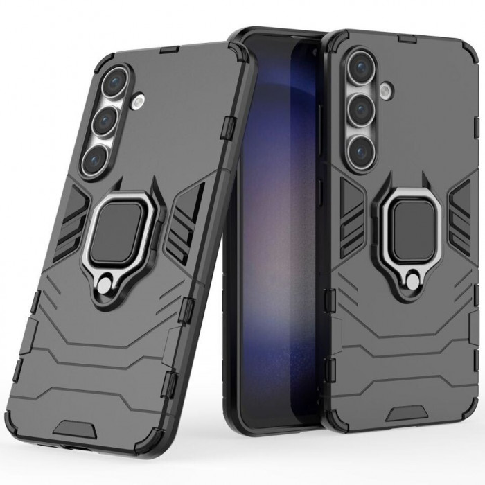 Защитный бампер IronMan для Samsung Galaxy S24 FE с кольцом-держателем Чёрный