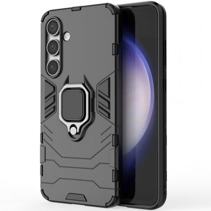 Защитный бампер IronMan для Samsung Galaxy S24 FE с кольцом-держателем Чёрный
