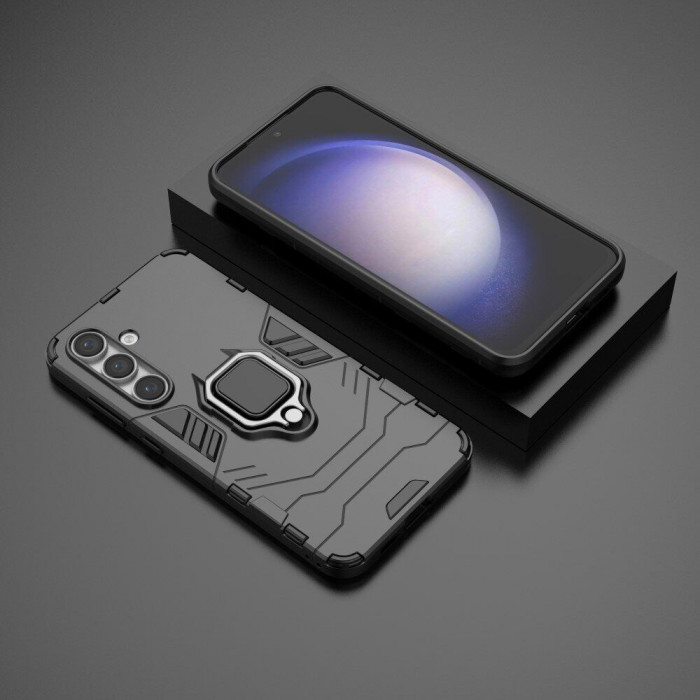 Защитный бампер IronMan для Samsung Galaxy S24 FE с кольцом-держателем Чёрный