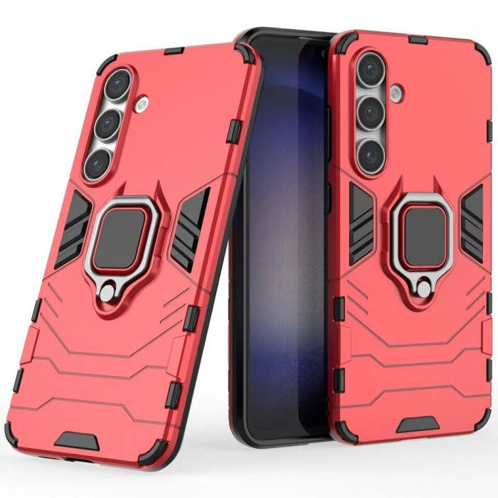 Защитный бампер IronMan для Samsung Galaxy S25 с кольцом-держателем Красный