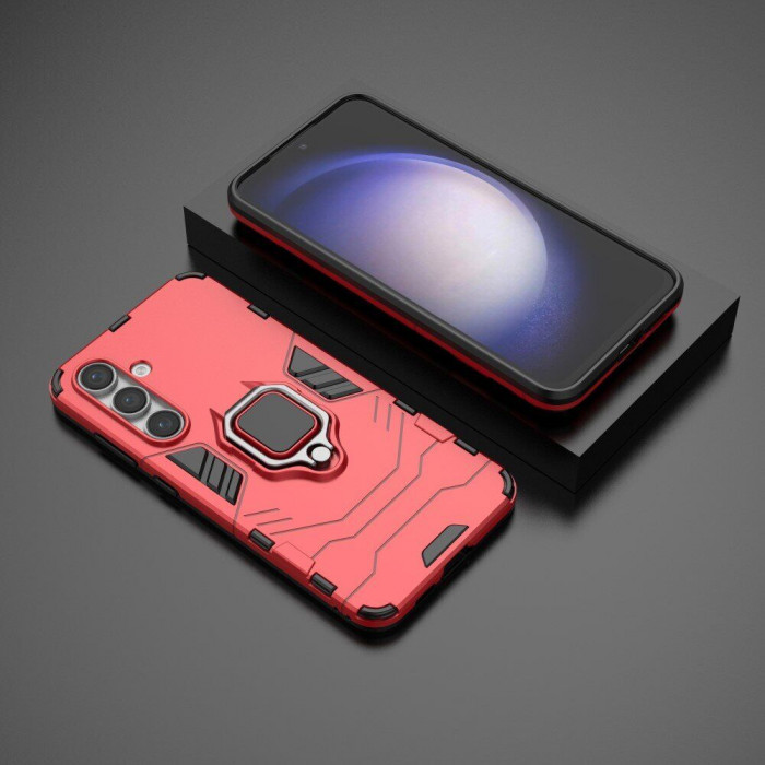 Защитный бампер IronMan для Samsung Galaxy S25 с кольцом-держателем Красный