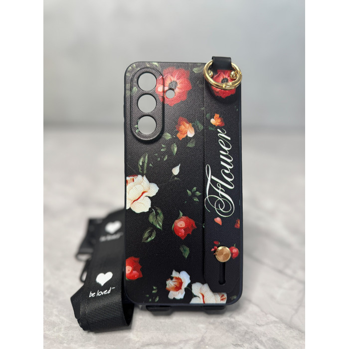Силиконовый чехол для Samsung Galaxy S26+ с ремешком-подставкой и на шею Вечерние розы