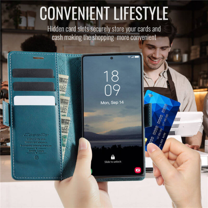 Чехол-книжка CaseMe RFID из нубука для Samsung Galaxy S23 Ultra Бирюзовый