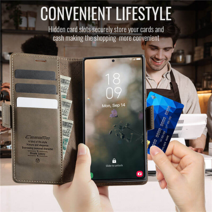 Чехол-книжка CaseMe RFID из нубука для Samsung S23 Ultra Коричневый