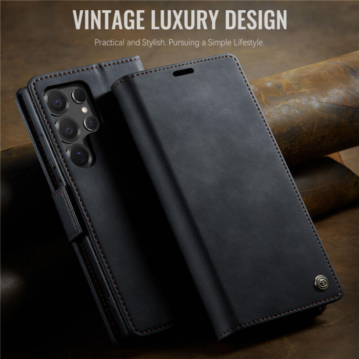 Чехол-книжка CaseMe RFID из нубука для Samsung Galaxy S23 Ultra Черный