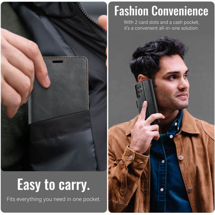 Чехол-книжка CaseMe RFID из нубука для Samsung Galaxy S23 Ultra Черный