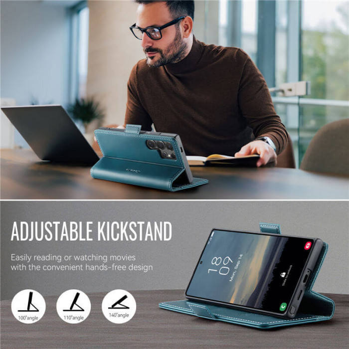 Чехол-книжка CaseMe RFID из нубука для Samsung Galaxy S23 Ultra Бирюзовый