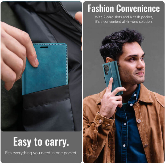 Чехол-книжка CaseMe RFID из нубука для Samsung Galaxy S23 Ultra Бирюзовый