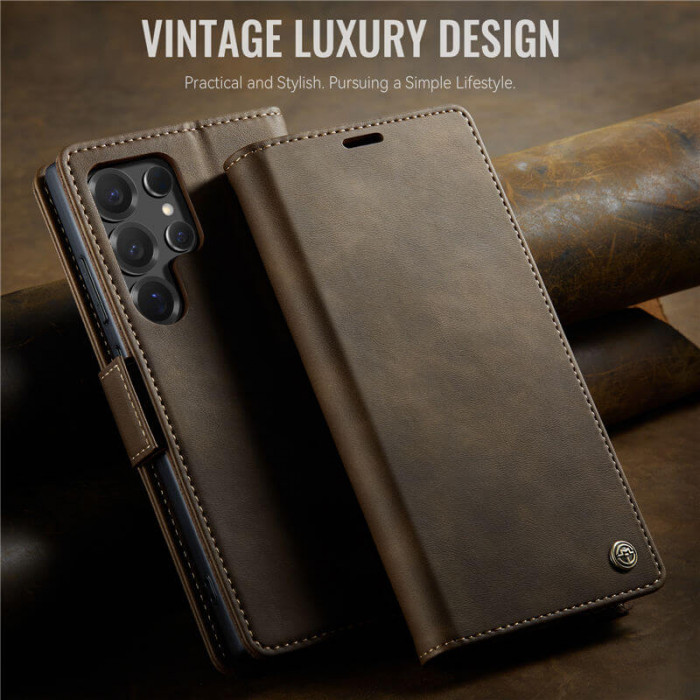 Чехол-книжка CaseMe RFID из нубука для Samsung S23 Ultra Коричневый