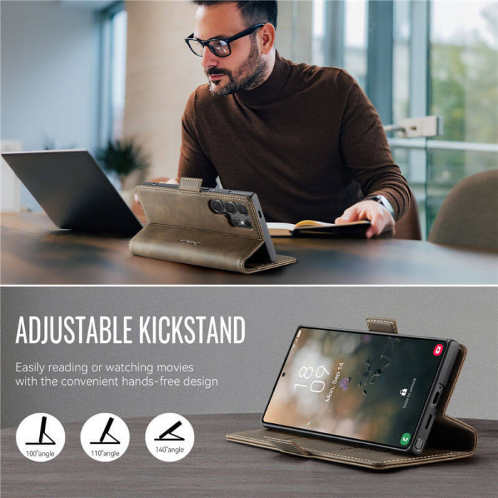 Чехол-книжка CaseMe RFID из нубука для Samsung S23 Ultra Коричневый