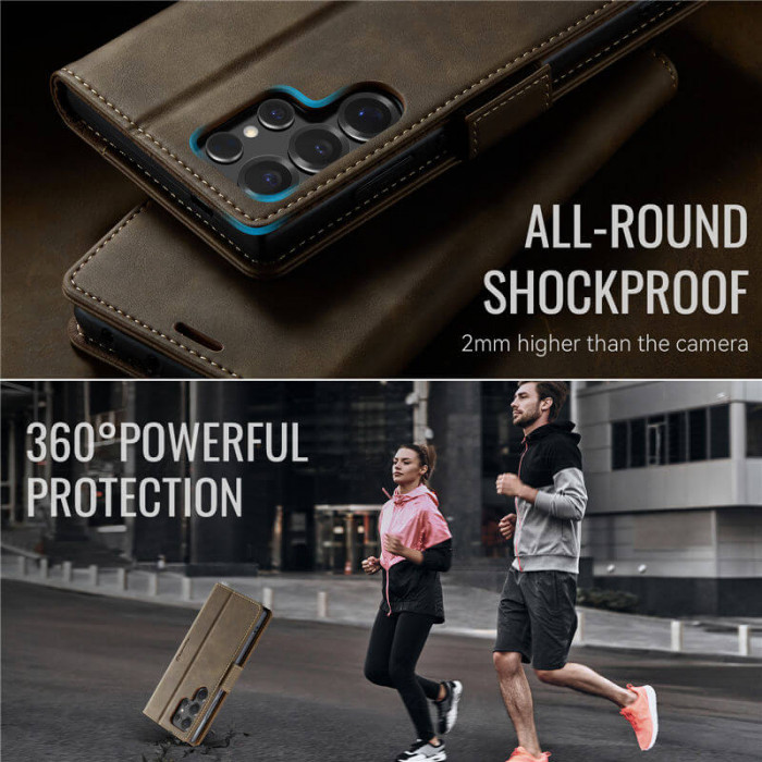Чехол-книжка CaseMe RFID из нубука для Samsung S23 Ultra Коричневый