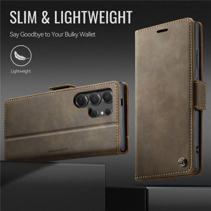Чехол-книжка CaseMe RFID из нубука для Samsung S23 Ultra Коричневый