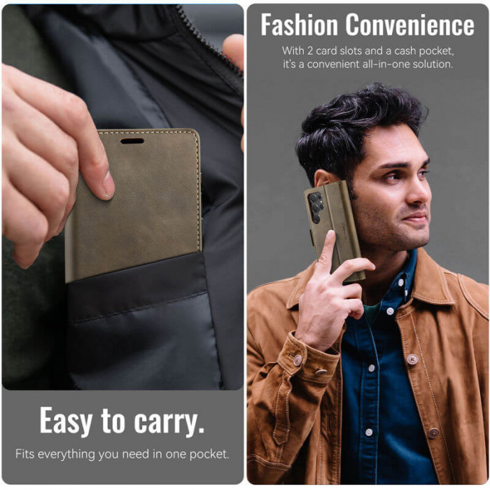 Чехол-книжка CaseMe RFID из нубука для Samsung S23 Ultra Коричневый