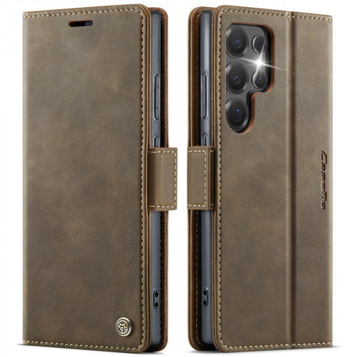 Чехол-книжка CaseMe RFID из нубука для Samsung S23 Ultra Коричневый