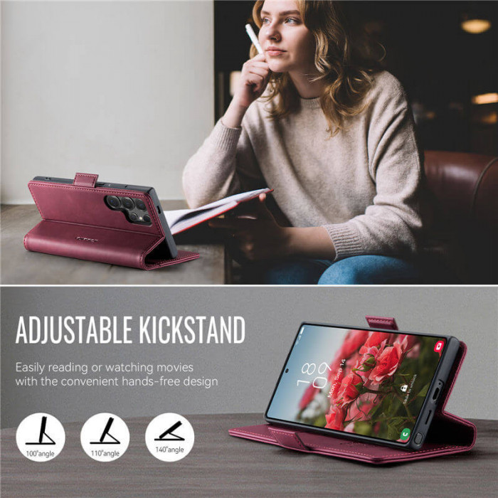 Чехол-книжка CaseMe RFID из нубука для Samsung Galaxy S23 Ultra Бордовый