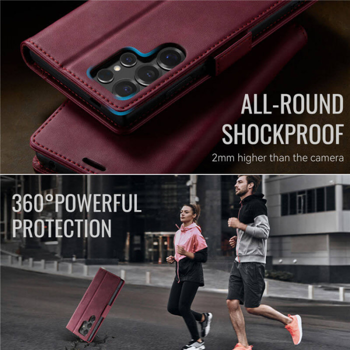 Чехол-книжка CaseMe RFID из нубука для Samsung Galaxy S23 Ultra Бордовый