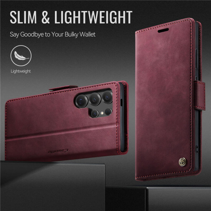 Чехол-книжка CaseMe RFID из нубука для Samsung Galaxy S23 Ultra Бордовый