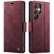 Чехол-книжка CaseMe RFID из нубука для Samsung Galaxy S25 Ultra Бордовый