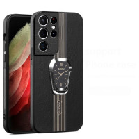 Защитный бампер Magnetic Litchi Leather для Samsung Galaxy S23 Ultra с кольцом-держателем Чёрный
