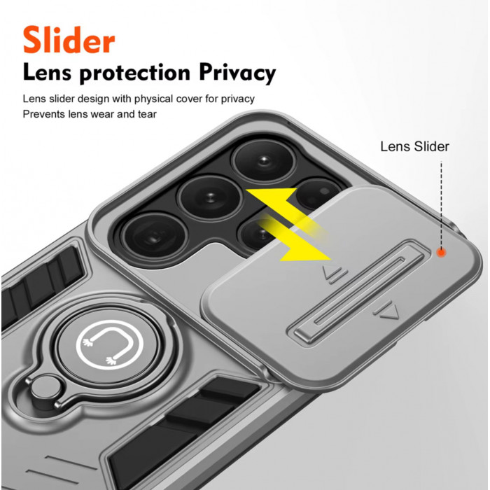 Чохол протиударний Camshield для Samsung Galaxy S26 Ultra з кільцем-тримачем Сріблястий