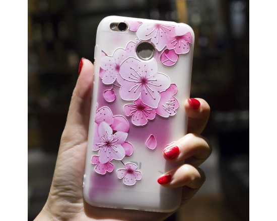 Рельефный силиконовый чехол для Xiaomi Redmi 4x с картинкой Цвет вишни