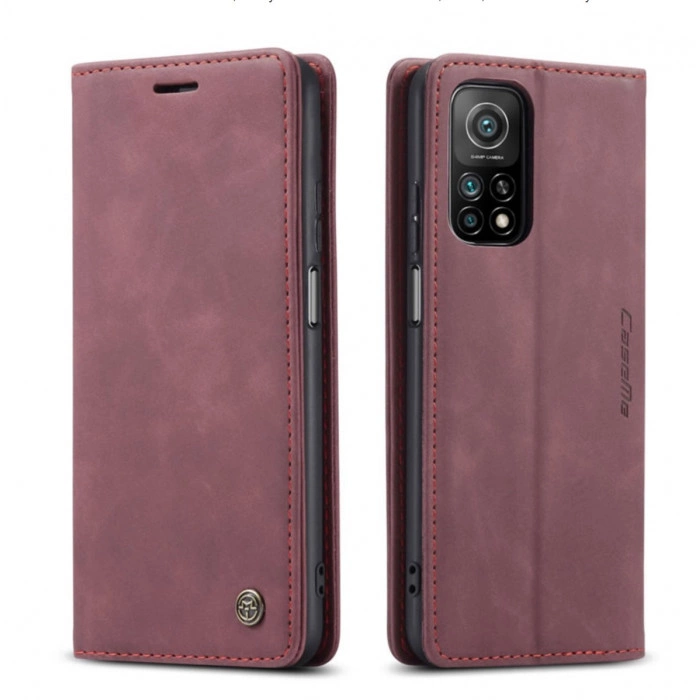 Чохол-книжка CaseMe з нубуку для Xiaomi Poco F3 Бордовий