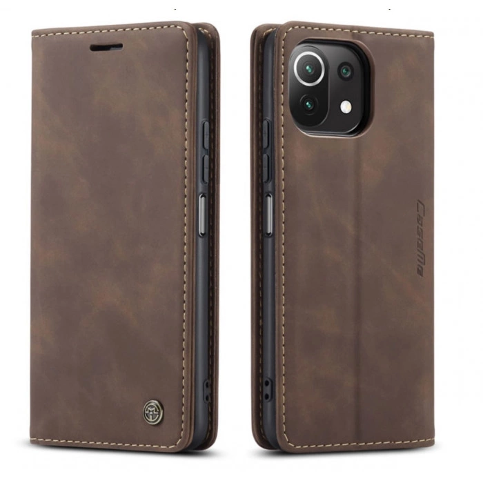 Чехол-книжка CaseMe из нубука для Xiaomi Mi 11 Lite Тёмно-коричневый