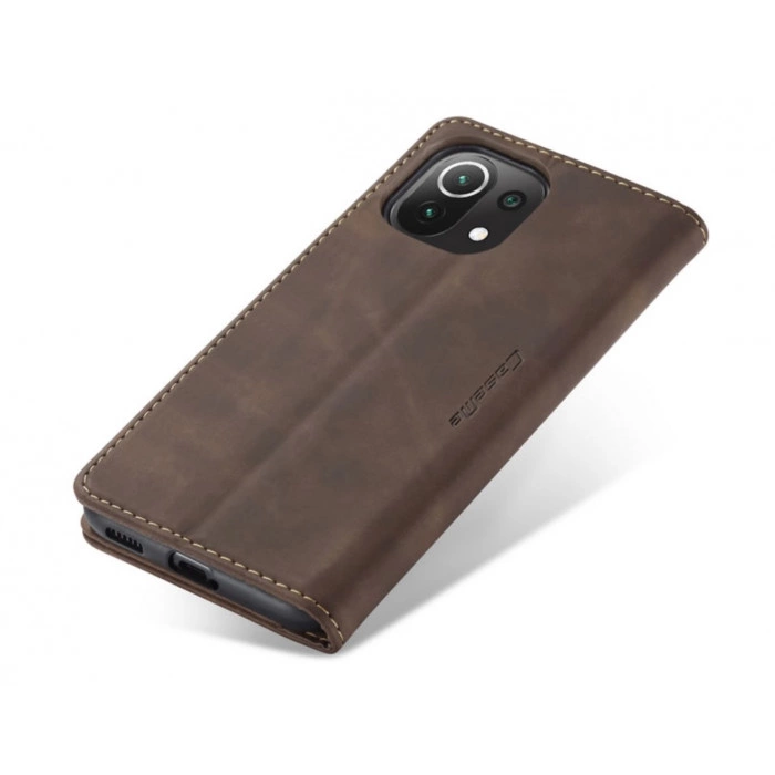 Чехол-книжка CaseMe из нубука для Xiaomi Mi 11 Lite Тёмно-коричневый