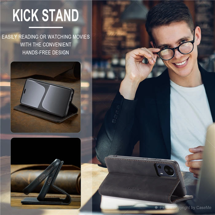 Чехол-книжка CaseMe из нубука для Xiaomi Mi 13 Lite Чёрный