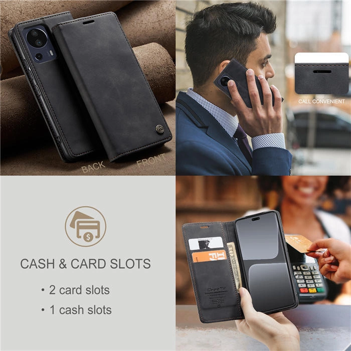 Чехол-книжка CaseMe из нубука для Xiaomi Mi 13 Lite Чёрный