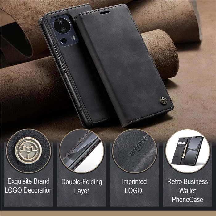 Чехол-книжка CaseMe из нубука для Xiaomi Mi 13 Lite Чёрный