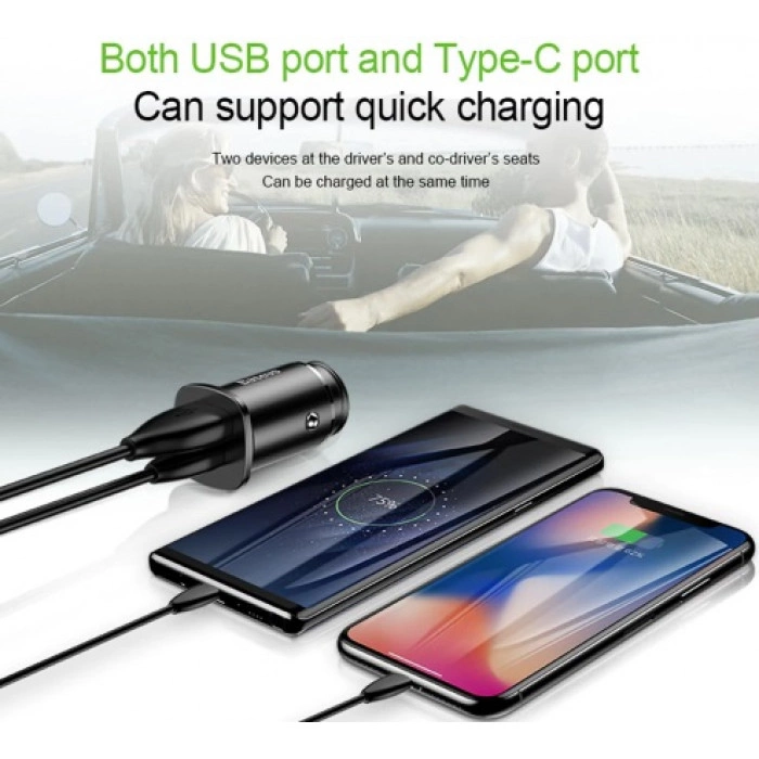 Автомобильное зарядное устройство Baseus Square Dual-USB Quick Charge Car Charger Black (CCALL-DS01)