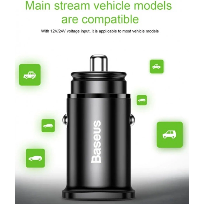 Автомобильное зарядное устройство Baseus Square Dual-USB Quick Charge Car Charger Black (CCALL-DS01)