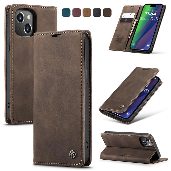 Чехол-книжка CaseMe из нубука для iPhone 13 Тёмно-коричневый