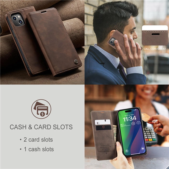 Чехол-книжка CaseMe из нубука для iPhone 13 Тёмно-коричневый