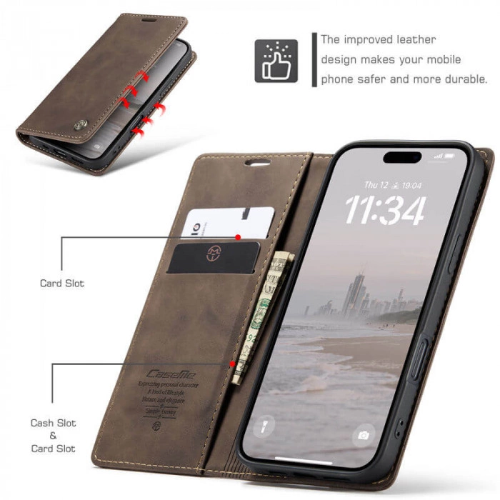 Чохол-книжка CaseMe з нубуку для iPhone 16 Pro Темно-коричневий