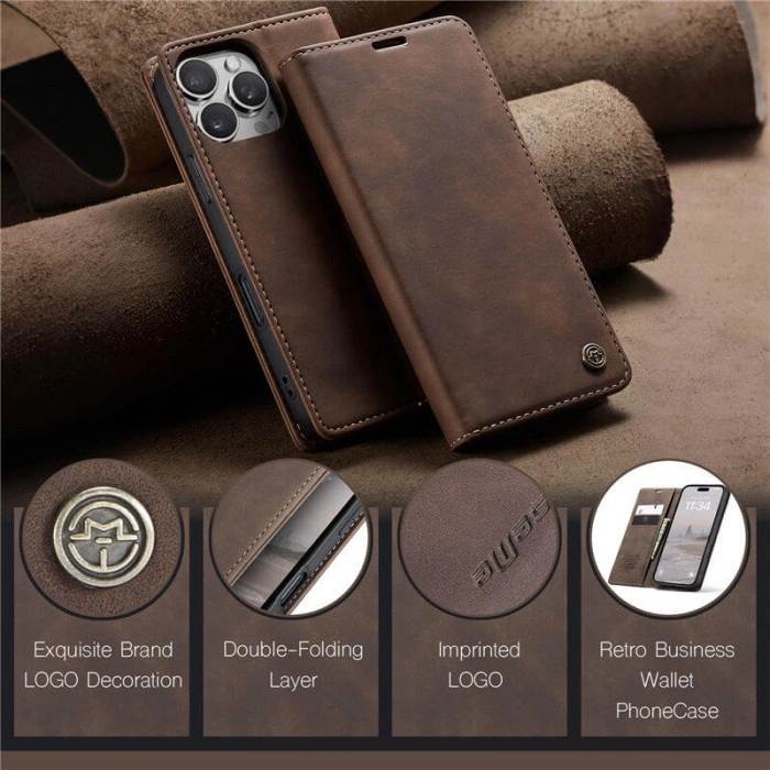 Чохол-книжка CaseMe з нубуку для iPhone 16 Pro Темно-коричневий