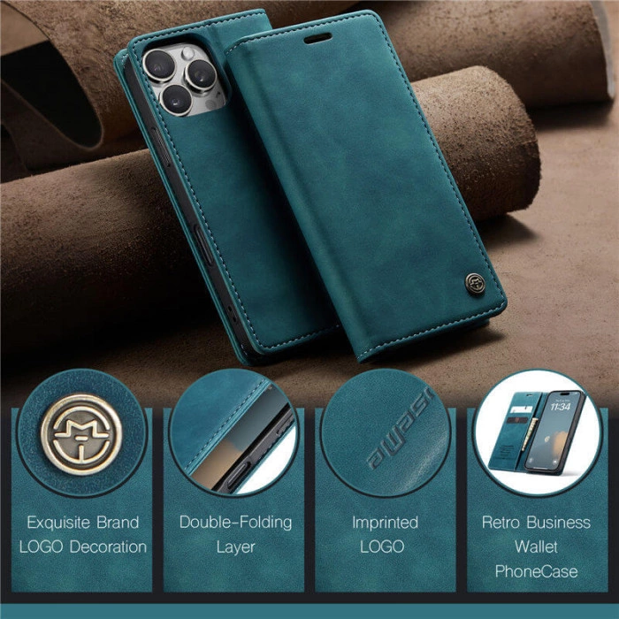Чохол-книжка CaseMe із нубука для iPhone 16 Pro Max Бірюзовий