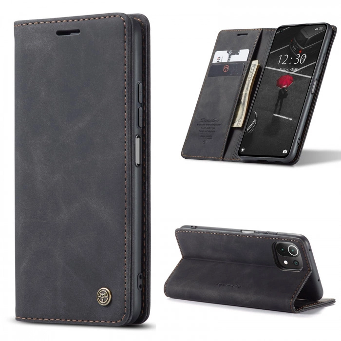 Чехол-книжка CaseMe из нубука для Xiaomi Mi 13 Lite Чёрный