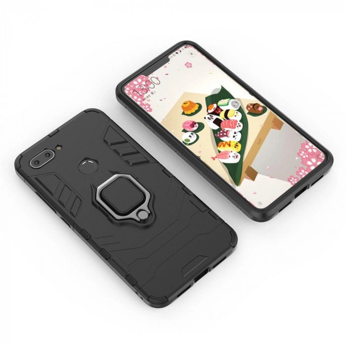 Захисний бампер IronMan для Xiaomi Mi 8 Lite з кільцем-тримачем Чорний