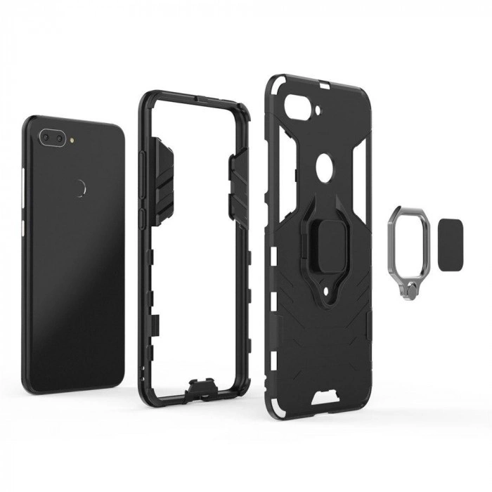 Захисний бампер IronMan для Xiaomi Mi 8 Lite з кільцем-тримачем Чорний