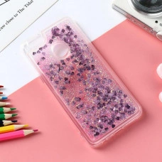 Силиконовый чехол с жидким глиттером для Xiaomi Mi 8 Lite Розовый